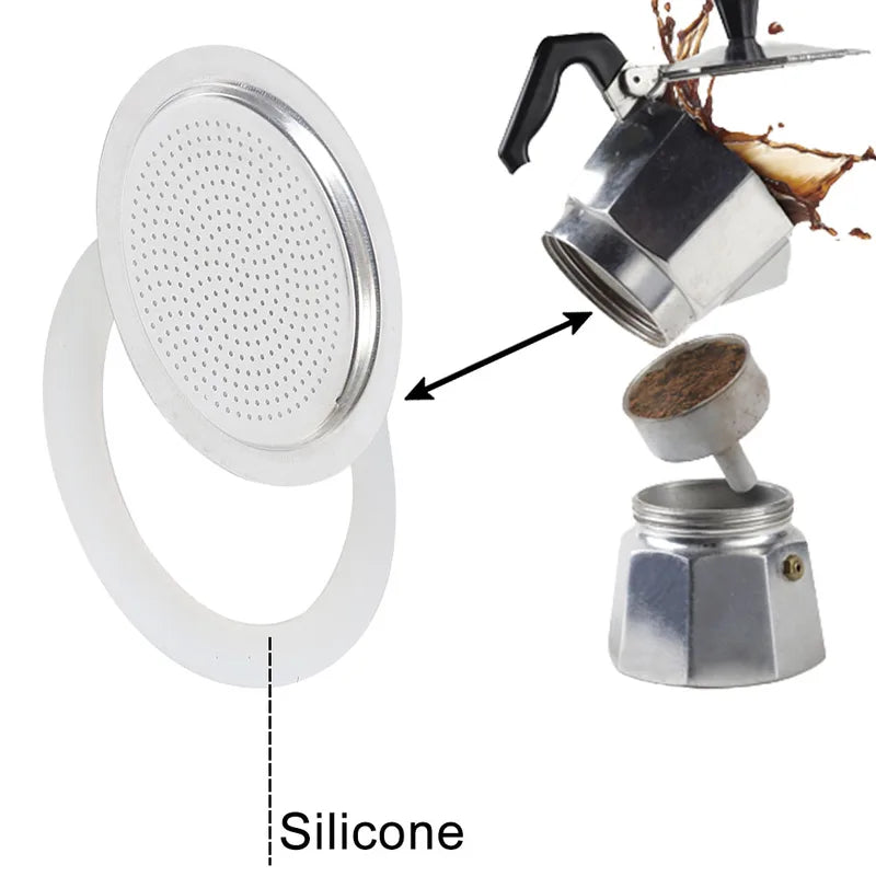 Silicone Coffee Rubber Seal & Filter Screen for Espresso Moka Pot Replacement