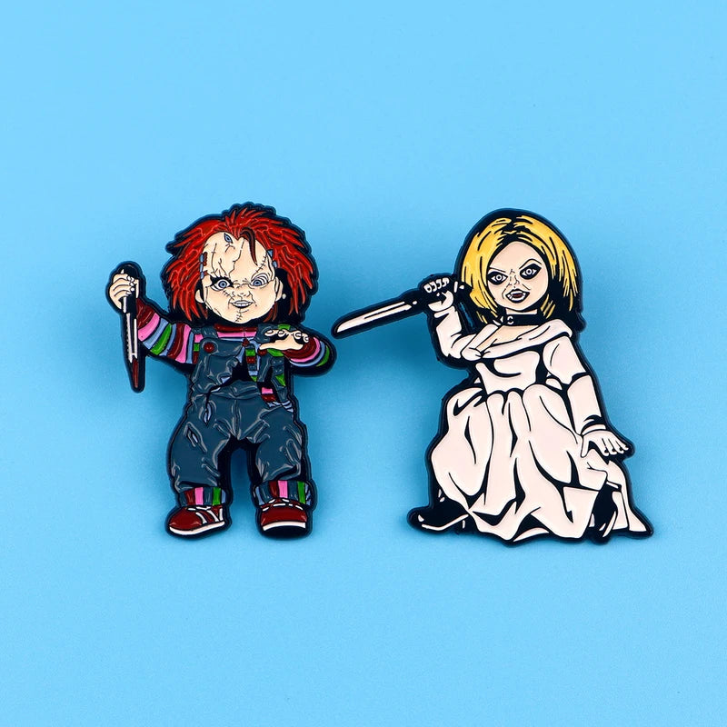 2pcs Horror Movie Enamel Pins Punk Brooches for Bags Clothing Halloween Jewelry Gift
