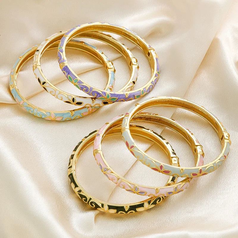 Colorful Enamel Flower Bangles for Women - Bohemian Style Minimalist Jewelry Gift