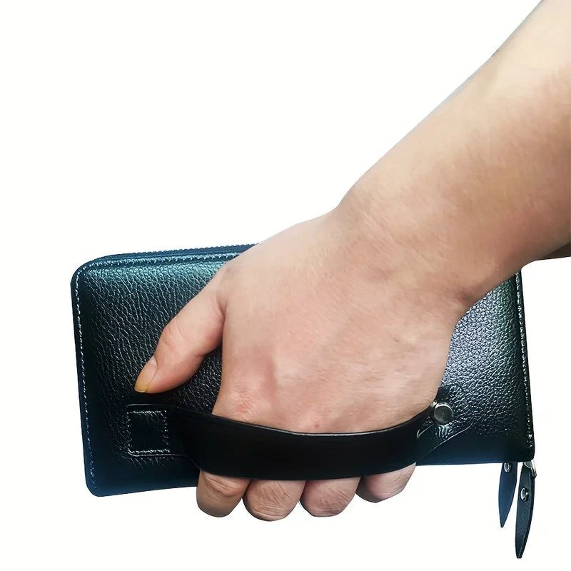 Men's Long Leather Wallet Clutch with RFID Blocking Large Business Card Holder