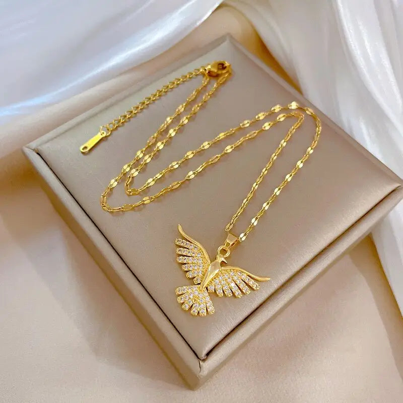 Vintage Phoenix Pendant Necklace - 18K Gold Plated Stainless Steel Chain for Women