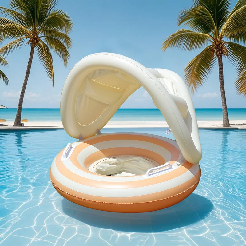 Inflatable Pool Float Ring with Handles & Sunshade - Multiple Colors
