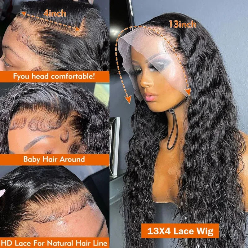 Deep Water Wave Lace Front Wigs for Black Women - Curly Human Hair, 13x6, 20-28 Inches