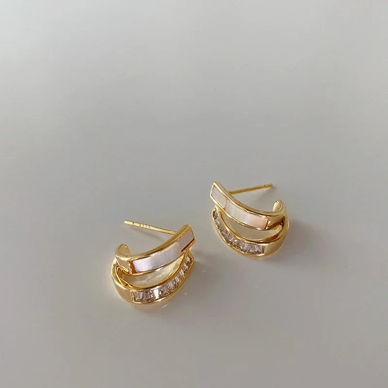 Elegant Zircon Arc Metal Stud Earrings for Women Party & Casual Wear