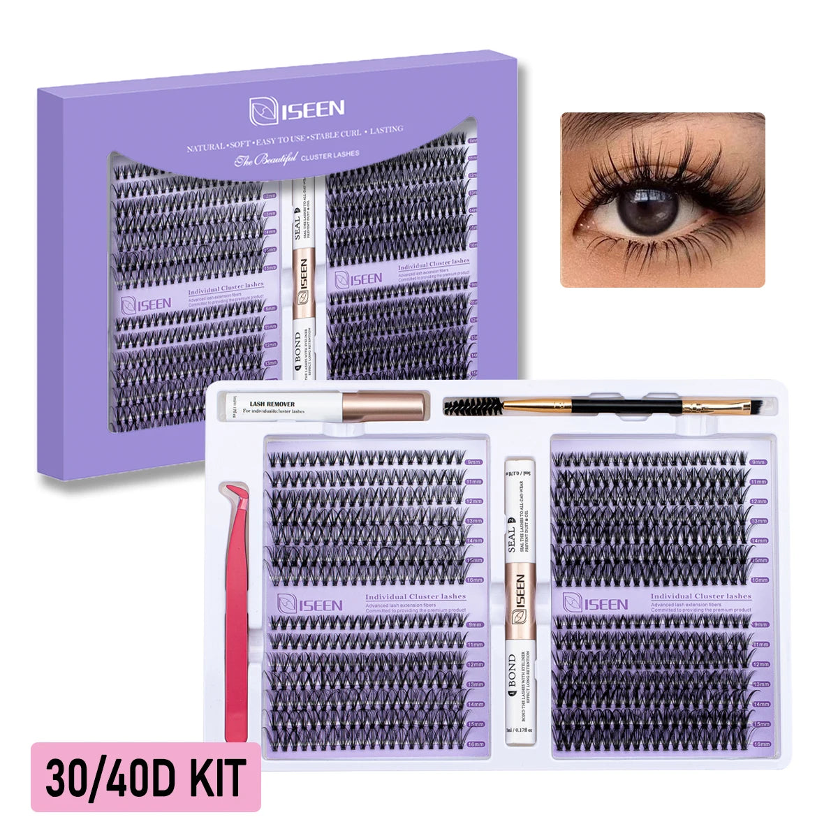 DIY Lash Extension Kit with Clusters, Bond & Seal, Tweezers, Brush & Remover