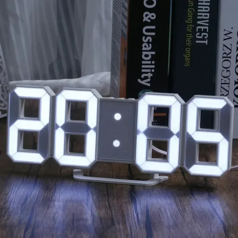 Digital LED Wall & Desk Clock with Alarm and Brightness Adjustments for Home Office Bedroom