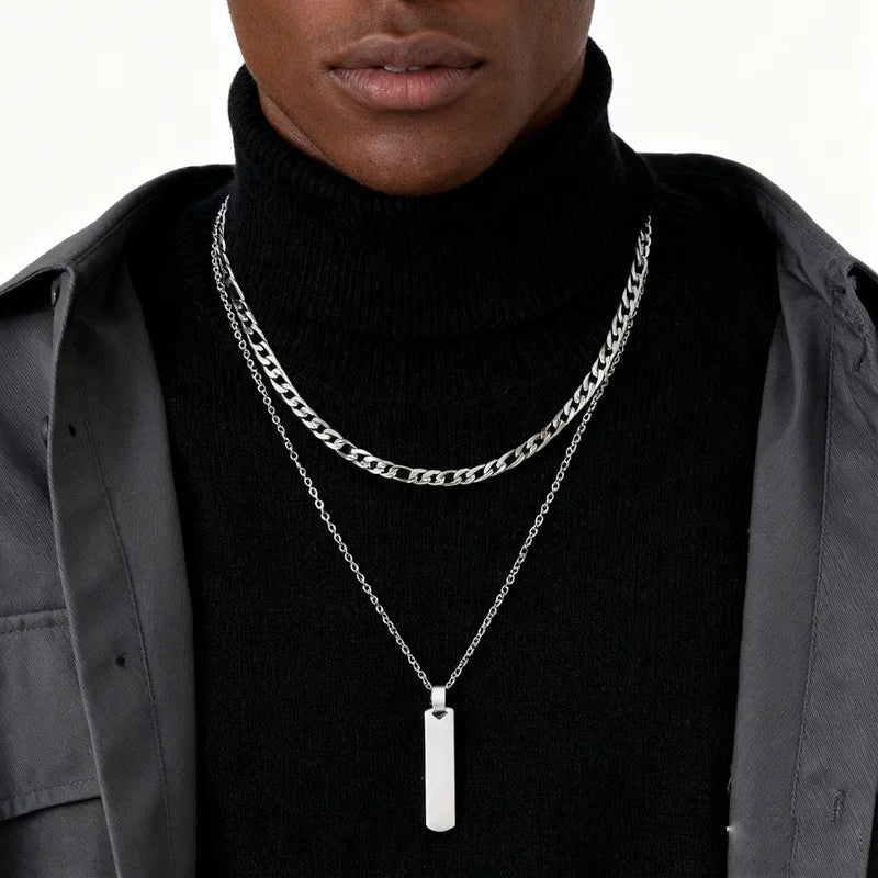 Men's Stainless Steel Layer Necklaces - Waterproof Cuban Chain Collar