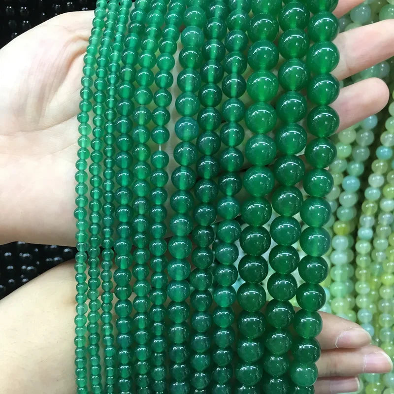 Natural Stone Beads Green Agate Round Loose Beads for Jewelry Making 4-12mm