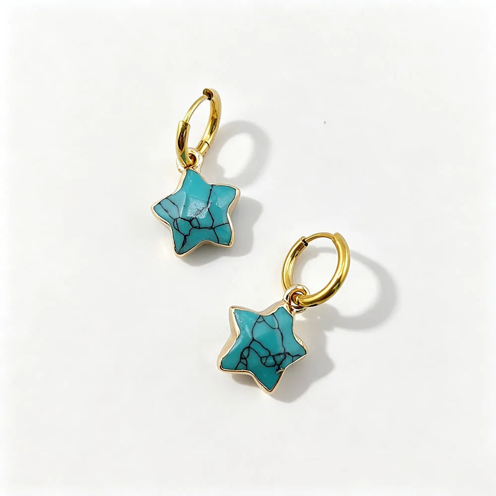 Stainless Steel Huggie Earrings for Women Blue Star Small Hoop Jewelry