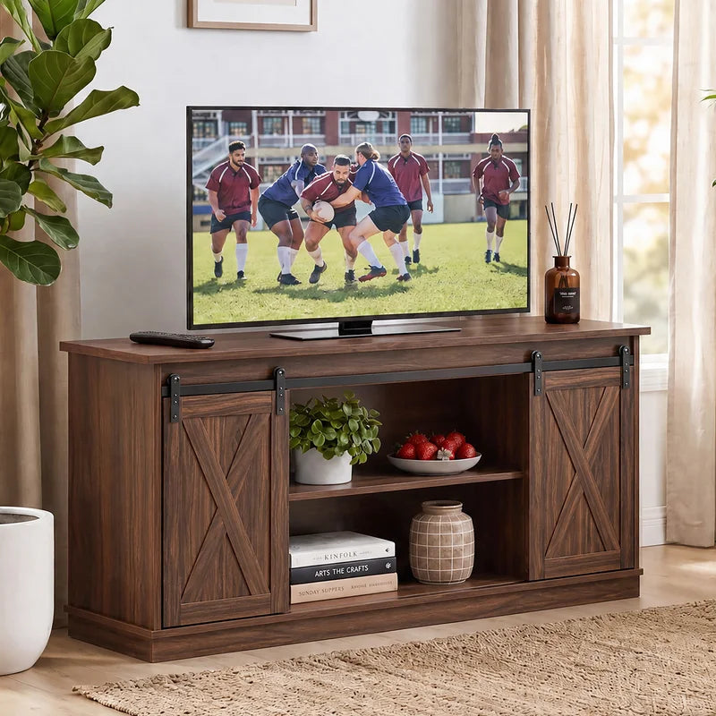 Wood Storage Shelves Cabinet for Living Room TV Stand & Organizer, Fits 65 Inch TVs