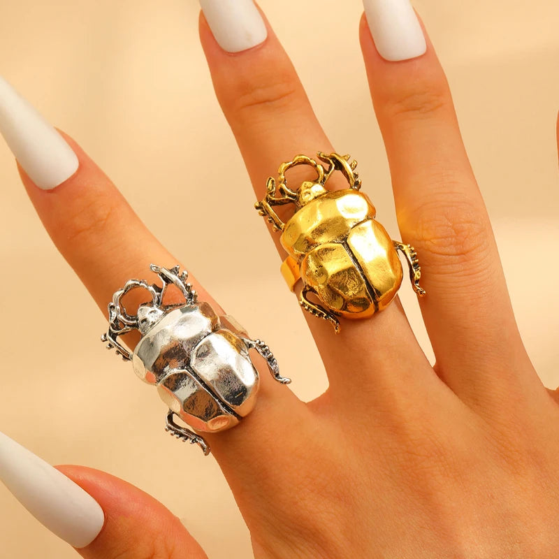 Vintage Punk Beetle Open Ring for Men Women Casual Jewelry Gift