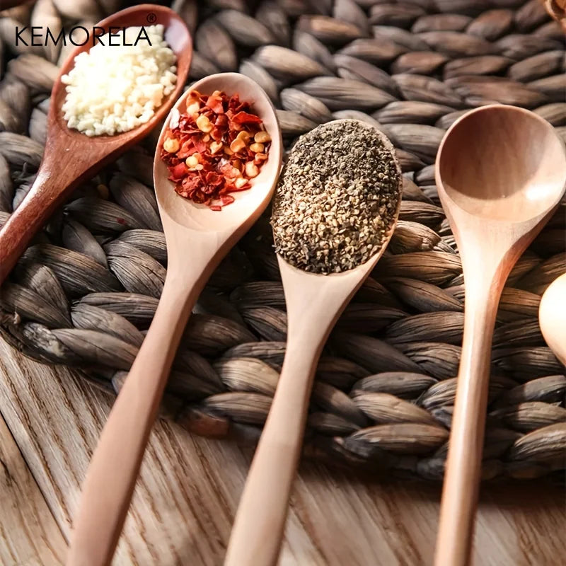 Wooden Tea Spoon Set - Long Coffee & Dessert Spoons Kitchen Flatware