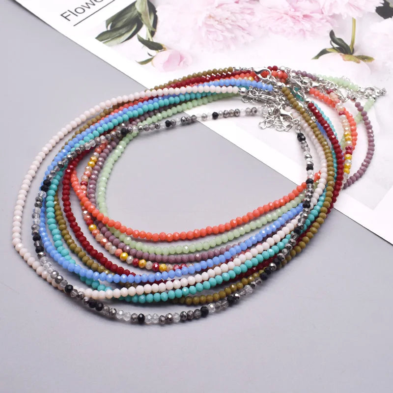 Crystal Glass Necklace for Women Short Chain Beaded Jewelry Statement Accessory