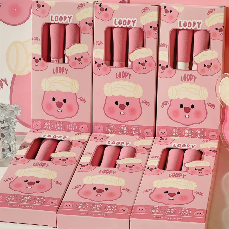 4Pcs Loopy Ballpoint Pens Set - Cute Cartoon Beaver Quick-Dry Gel Ink Signature Pens for Students & Gift