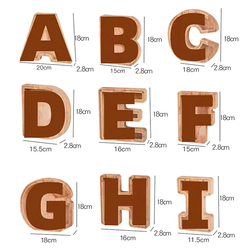 Alphabet Moneybox Coin Bank Wooden Piggy Bank for Kids and Home Decor