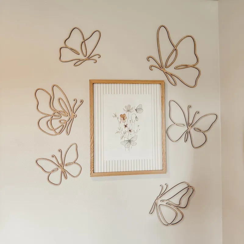 Set of 6 Wooden Butterfly Wall Decor - Boho Nursery & Kids Room Decor