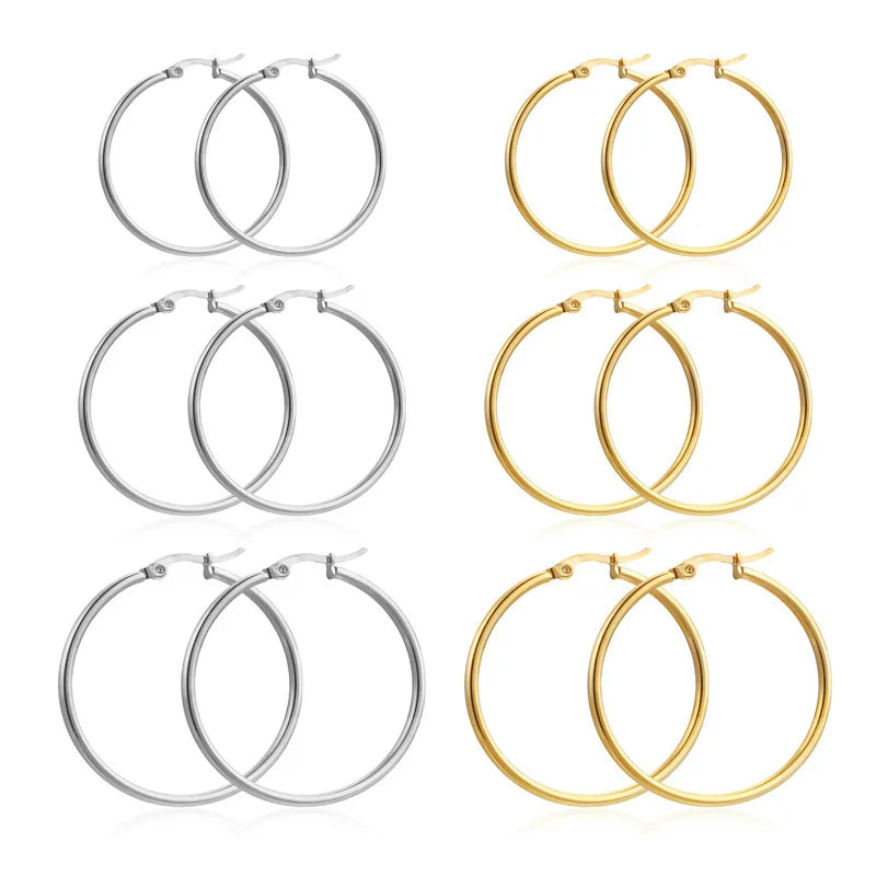 Stainless Steel Hoop Earrings for Women Men Large Small Circle Jewelry - Gold Color