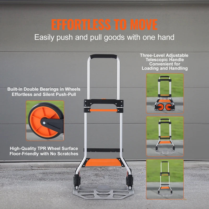 Heavy Duty Folding Hand Truck Cart Dolly with Telescoping Handle and Rope - 176/275/309 lbs Capacity