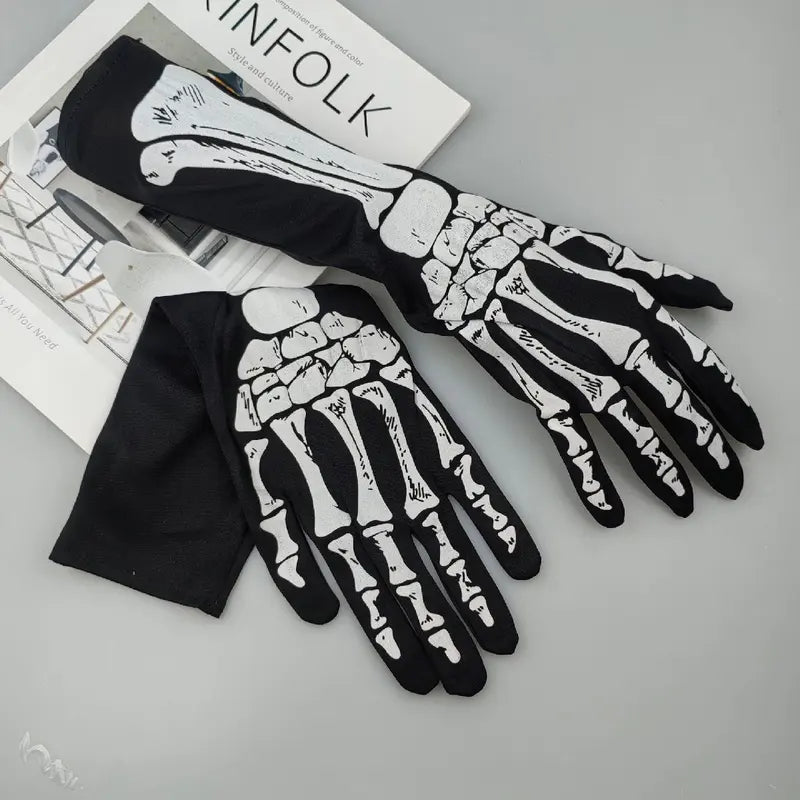 Halloween Skeleton Gloves - Dark Skeleton Pattern for Costume & Horror Parties