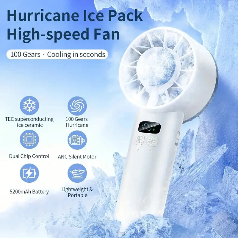 Portable Mini Handheld Fan with LED Display 5200mAh USB Rechargeable Outdoor Fan