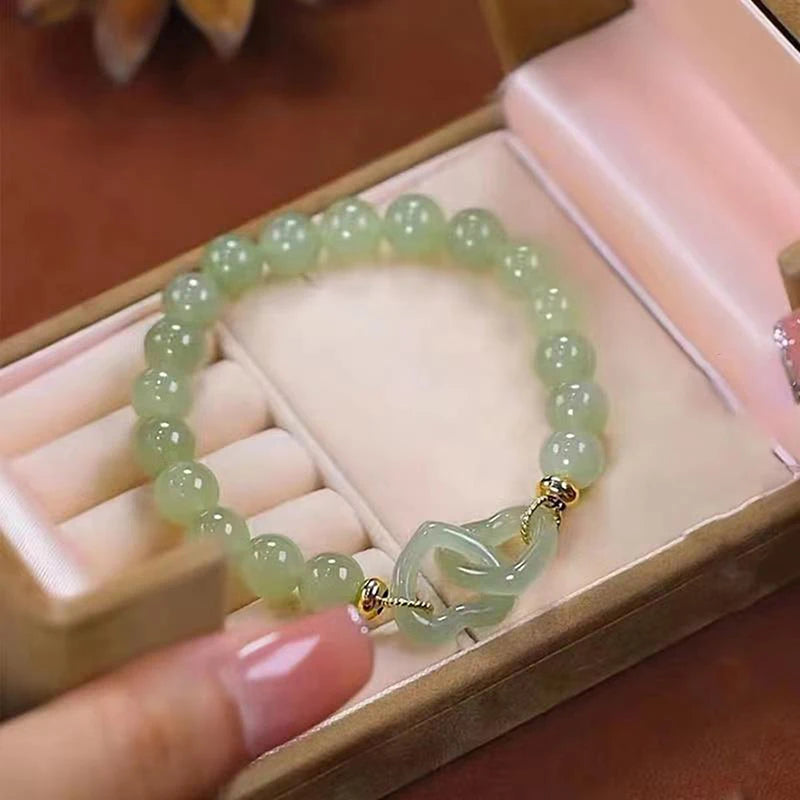 Heart Jade Beads Charm Bracelet for Women Girls Love Jewelry Gift