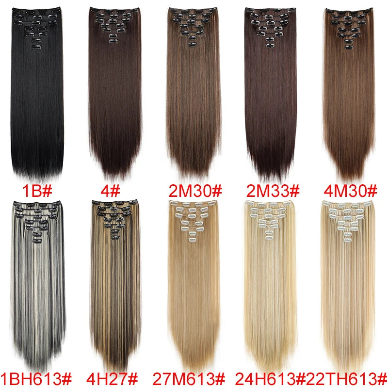 Synthetic Long Straight Hair Extensions Clips - 7Pcs Hairpiece for Women
