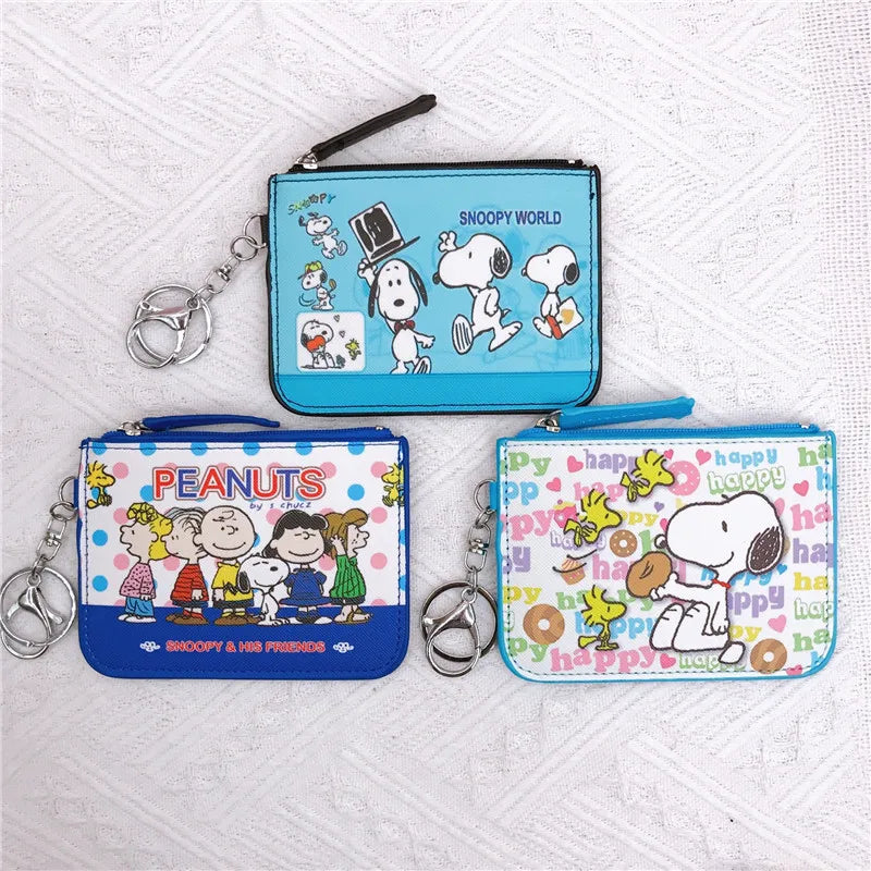 Cute Snoopy Coin Purses Wallet for Women with Zipper Card Holder & Keychain