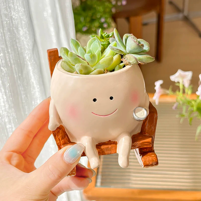 Cute Ghost Resin Succulent Planter with Rocking Chair Shape for Home Office Decor