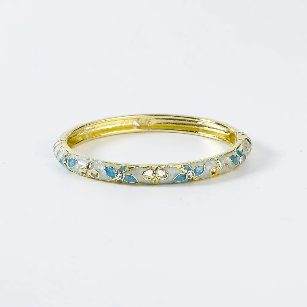 Vintage Enamel Floral Chinese Women’s Bracelet - Traditional Hand Jewelry Gift