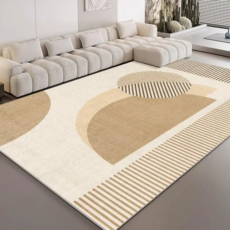 Geometric Cream Rug for Living Room and Bedroom - Non-Slip, Easy-Clean Home Decor