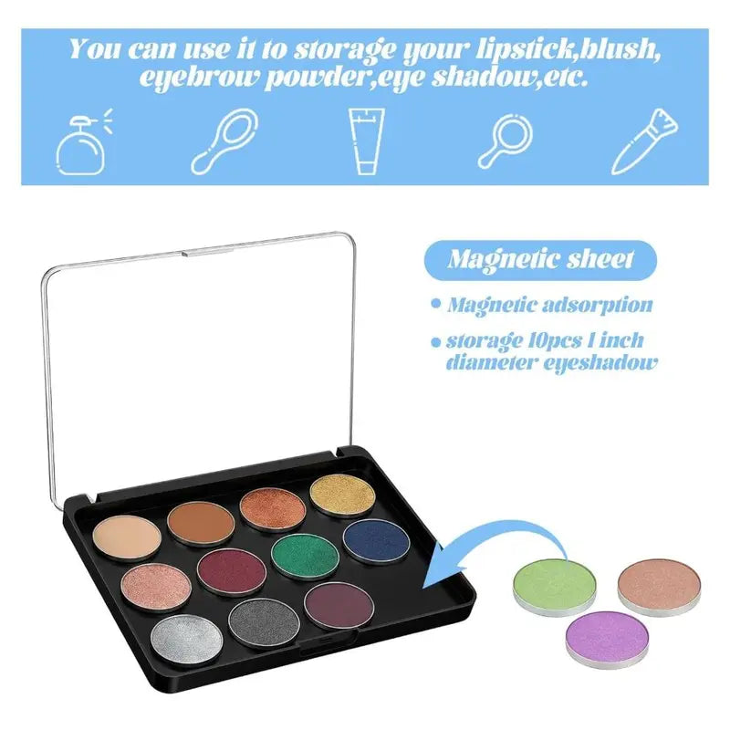 Magnetic Makeup Palette with Frosted Clear Lid - Travel Storage Box for Eyeshadow