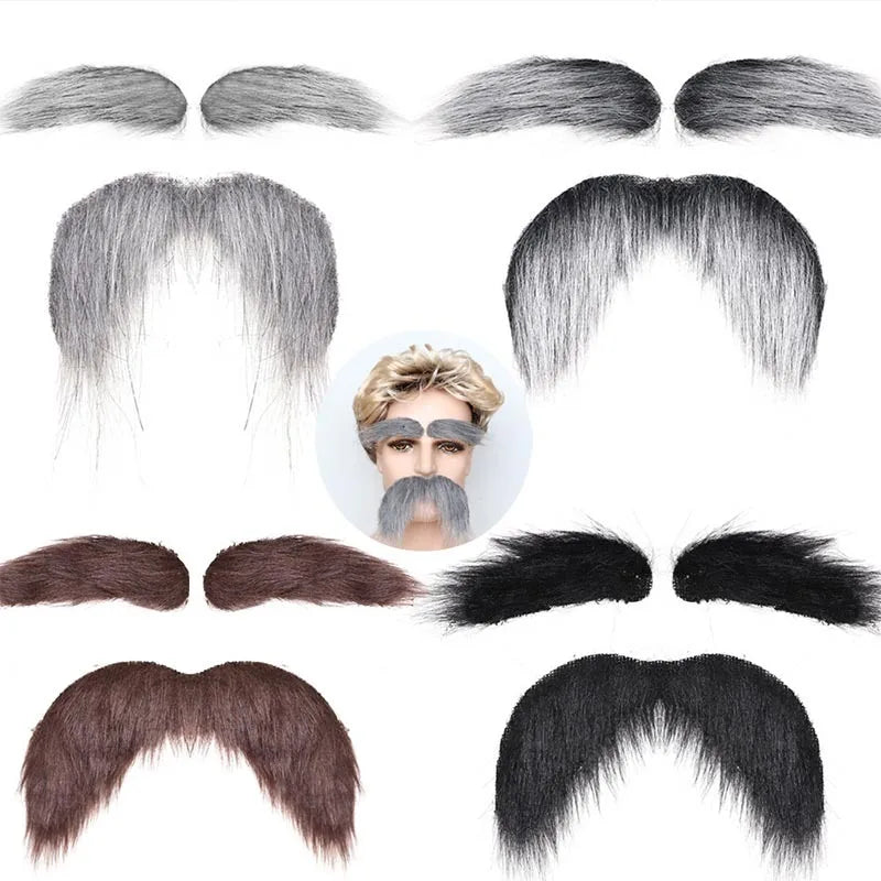 Self-Adhesive Fake Mustache Eyebrow Beard Set for Halloween Cosplay and Parties
