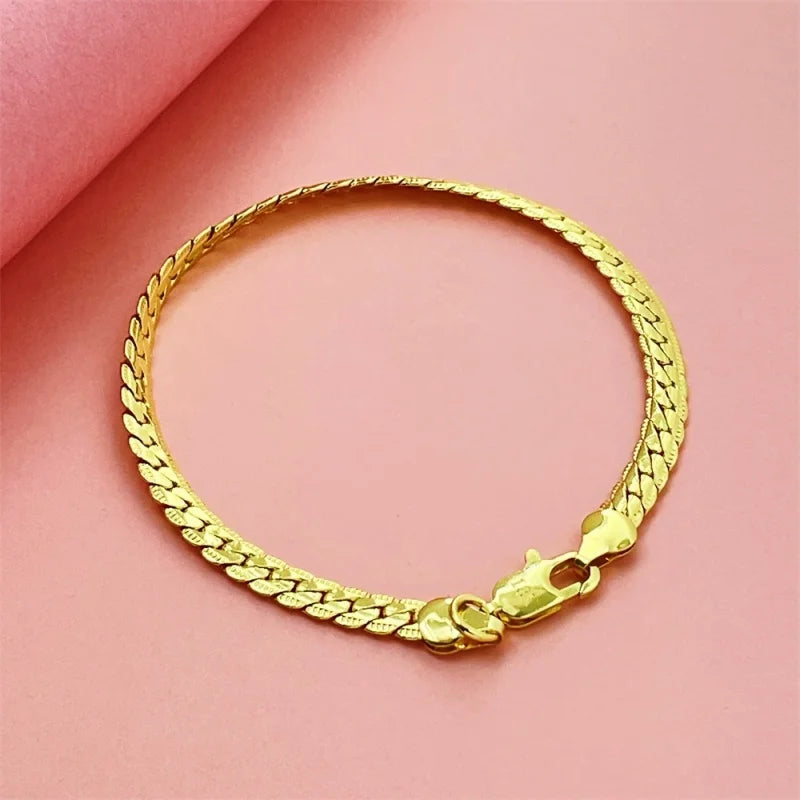 925 Sterling Silver 18K Gold Embossed Bracelet for Men Women - Wedding Gift