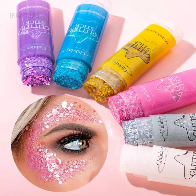 Sparkling Glitter Gel Stick for Face & Body - High Shine, Waterproof, 6 Colors