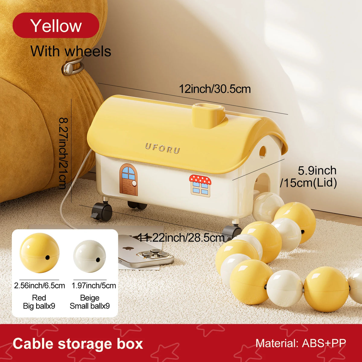 Cartoon House Cable Management Box with 360° Wheels Large Ventilation Home Storage