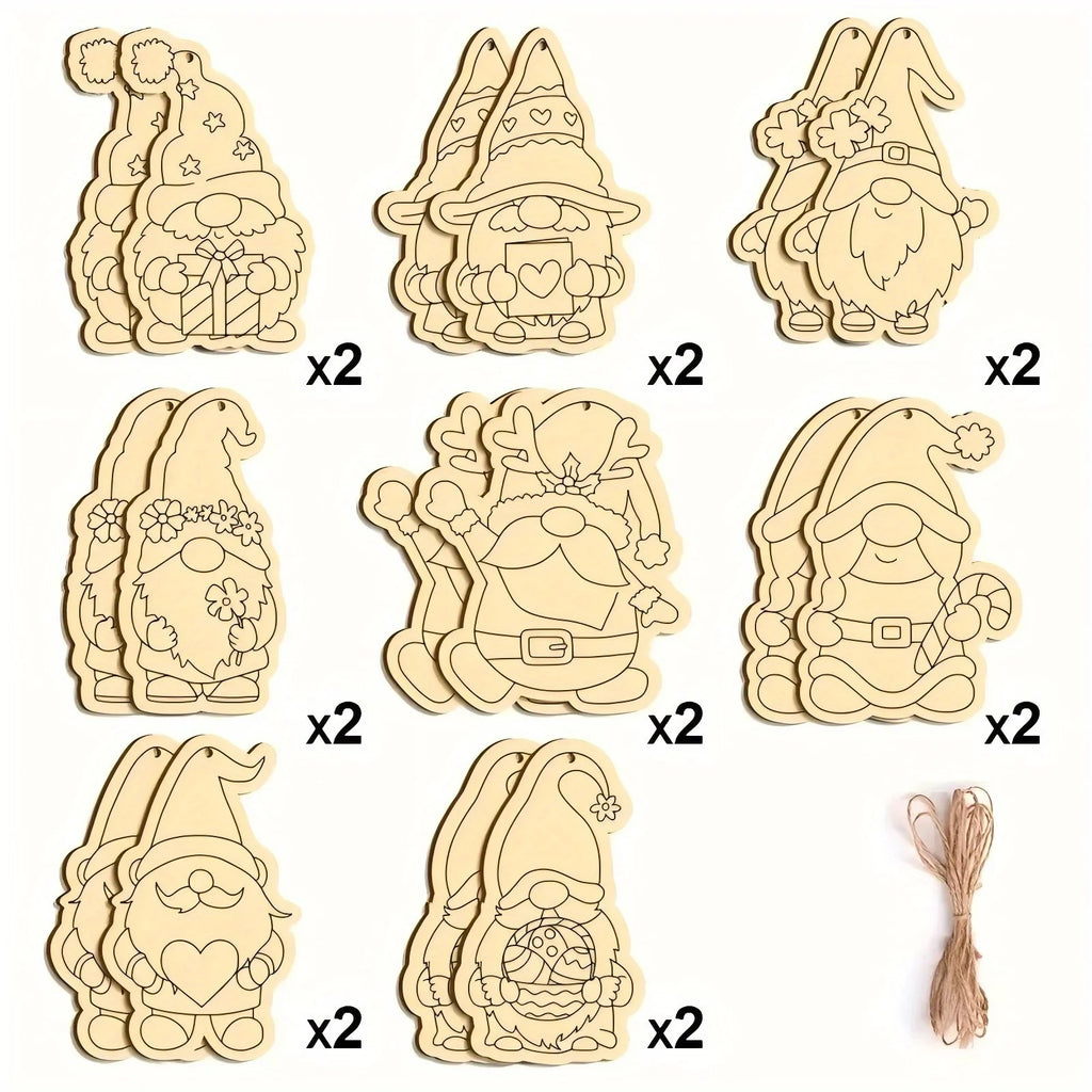 16-Piece Elf Gnome Wooden Hanging Craft Kit for Christmas Decorations DIY Holiday Crafts