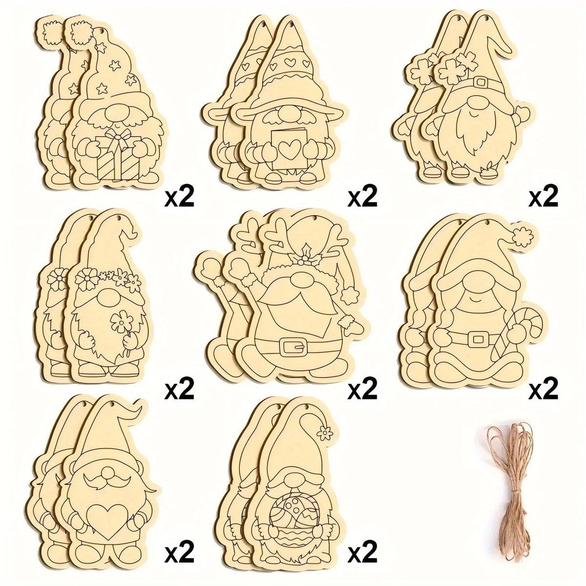 16-Piece Elf Gnome Wooden Hanging Craft Kit for Christmas Decorations DIY Holiday Crafts