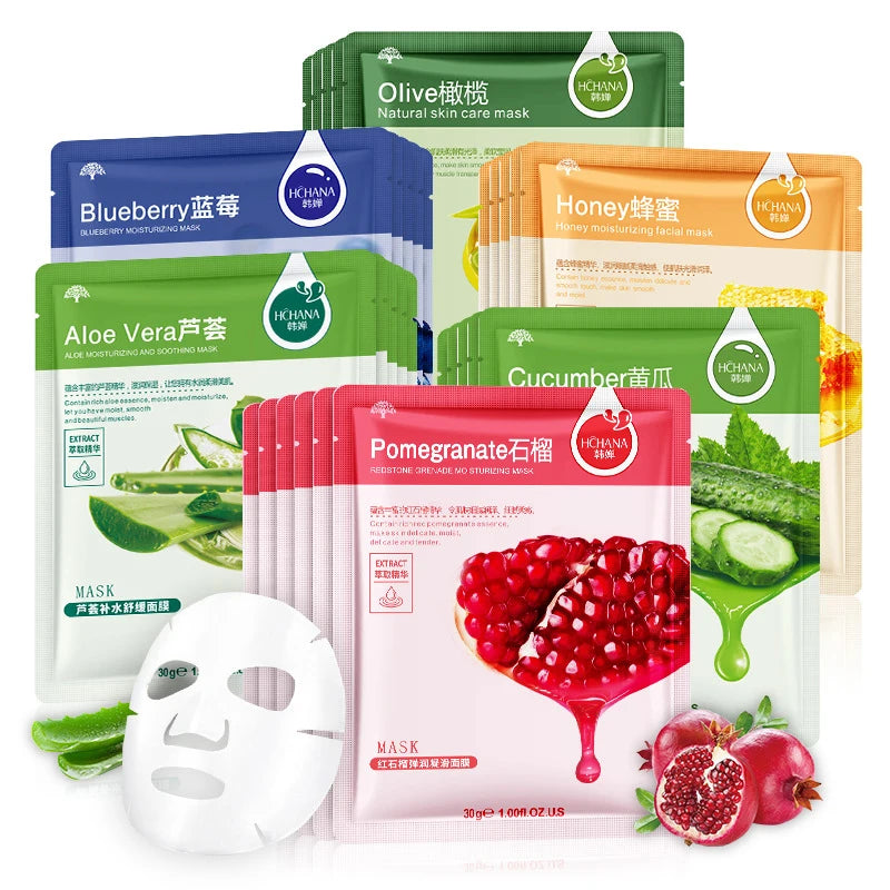 30PCS Fresh Fruits Facial Masks - Hydrating & Firming Korean Skin Care Set