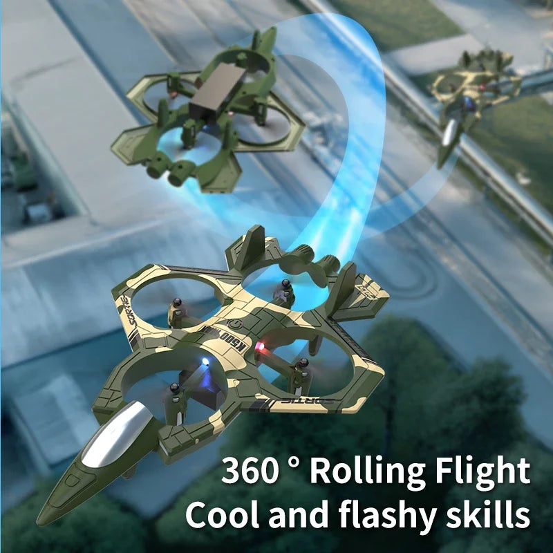RC Plane Fighter Stunt Glider with LED Lights, 360° Roll, Foam Airplane