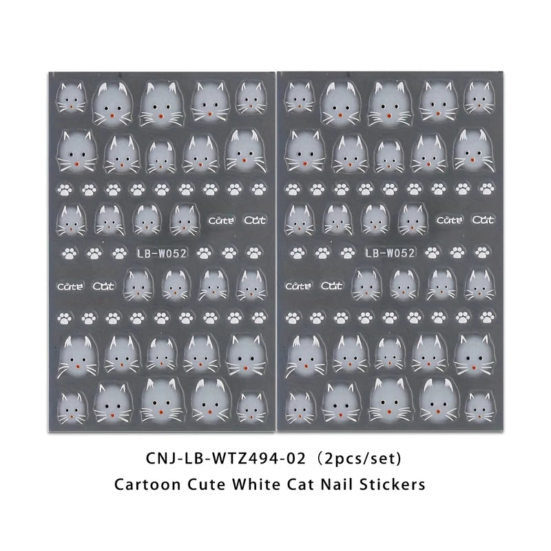 Cute White Cat Nail Stickers - Easy DIY Nail Art for Gifts & Parties