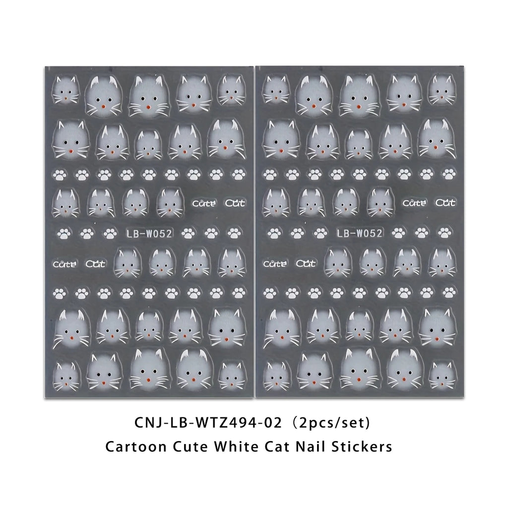 Cute White Cat Nail Stickers - Easy DIY Nail Art for Gifts & Parties
