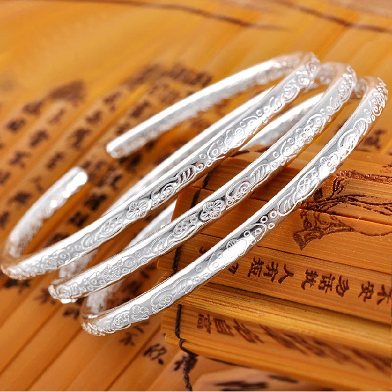 925 Sterling Silver Boho Bangles for Women and Couples – Korean Designer Jewelry