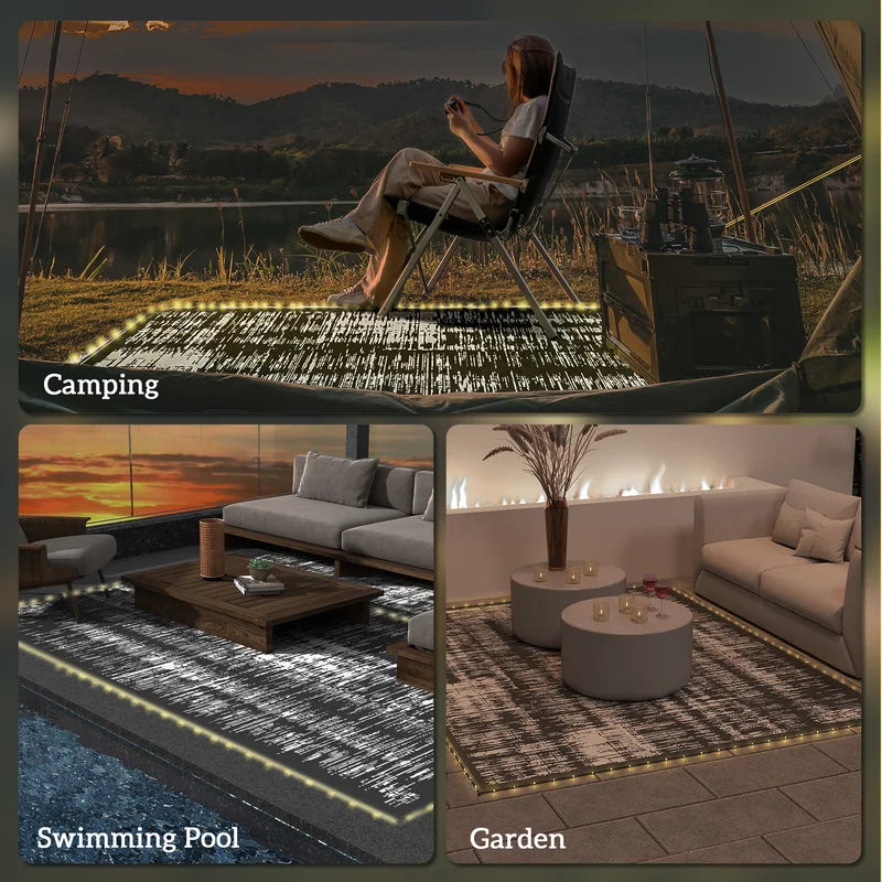 Outdoor Reversible Lighted Rug 12x9 ft - Waterproof, UV-Resistant Patio Carpet