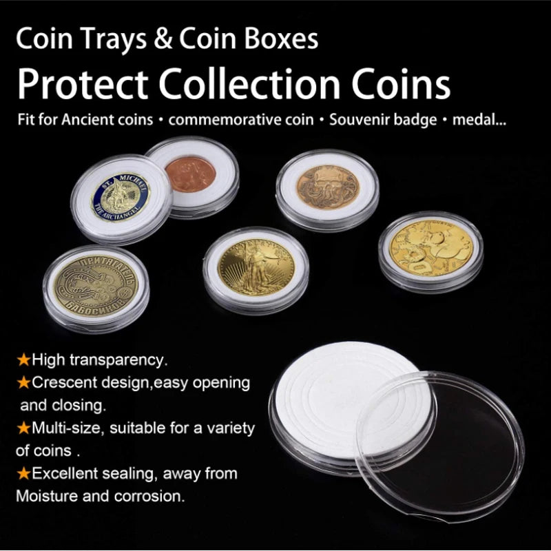 Clear Plastic Coinning Capsule Storage Box - Coin Holder & Protector 10-100pcs