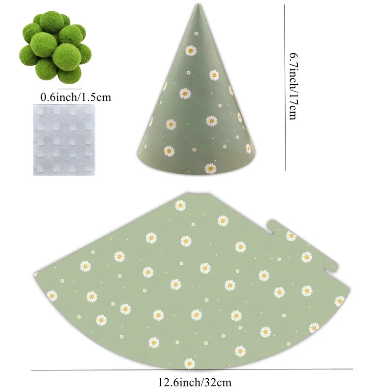 6-Pack Daisy Flower Paper Party Hats for Baby Shower & Birthday Decorations