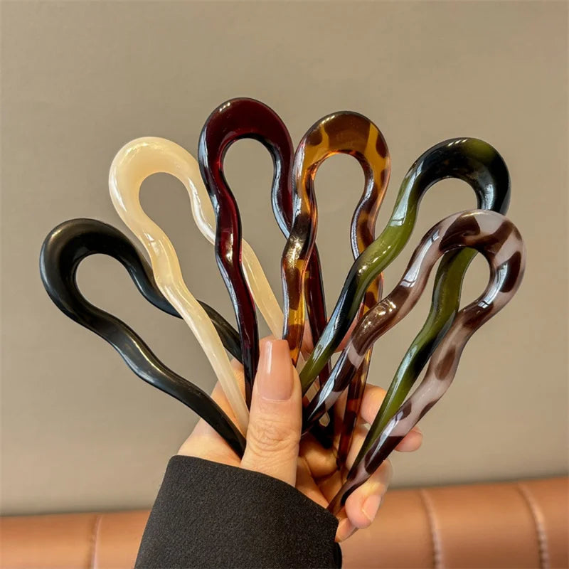 U-Shaped Hair Fork Hairpin Geometric Tortoiseshell Hair Accessories for Women and Girls