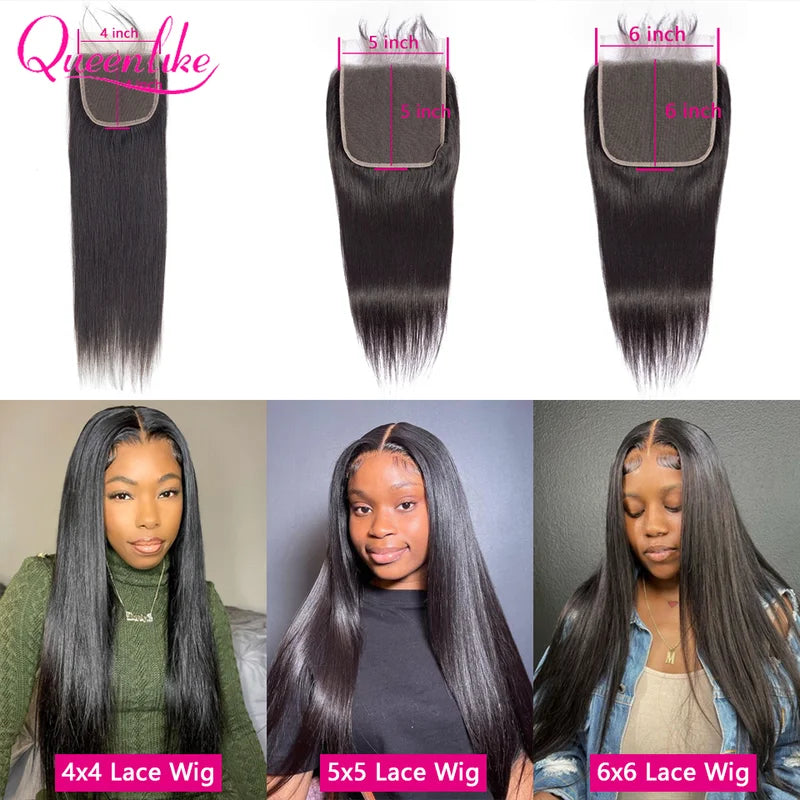 Brazilian Human Hair Bundles with Lace Closure - Straight 20-40 Inch Multiple Sizes