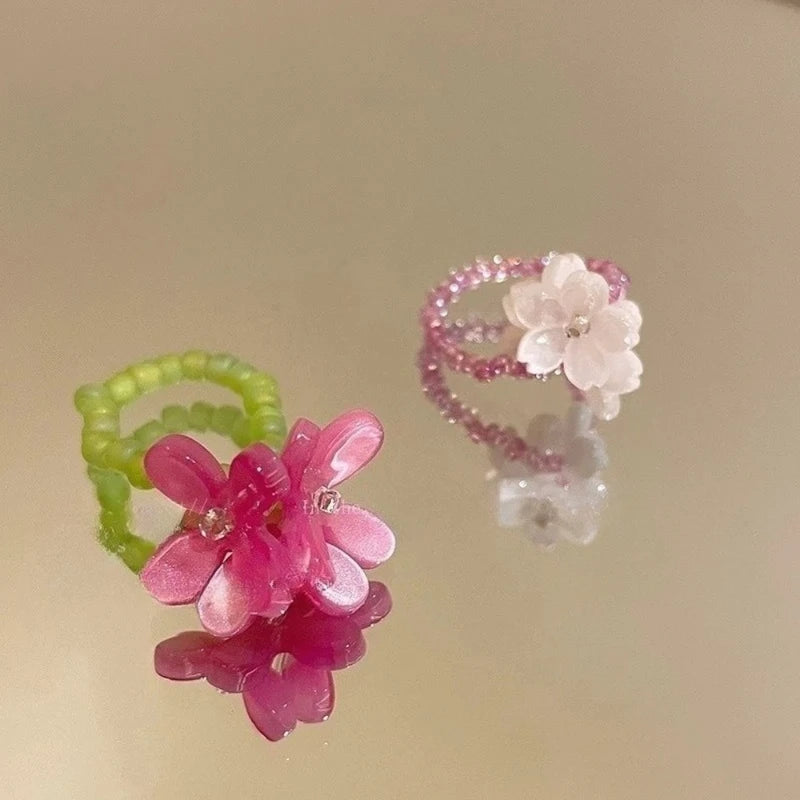 Romantic Beaded Flower Ring for Women Summer Spring Gift Jewelry Accessories