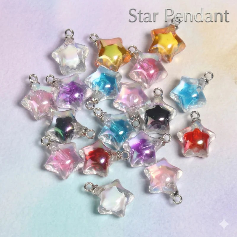 10pcs Clear AB Colorful Star Acrylic Charms Beads Pendant Jewelry Making Supplies
