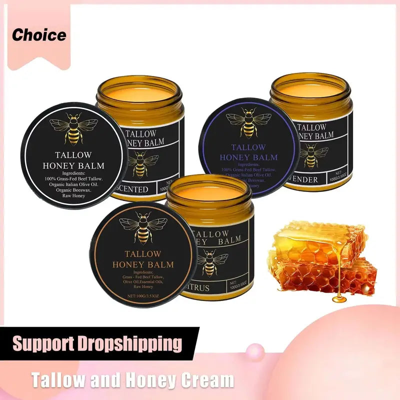 Organic Beef Tallow Face Cream with Raw Honey & Olive Oil - Hydrating Body Moisturizer